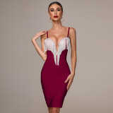 Autumn New Women's Fashion Sexy Bandage Dress Blue White Pink Black Spaghetti V-neck Tassel Party  Christmas Dress Autumn New Women's Fashion Sexy Bandage Dress Blue White Pink Black Spaghetti V-neck Tassel Party  Christmas Dress