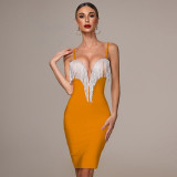 Autumn New Women's Fashion Sexy Bandage Dress Blue White Pink Black Spaghetti V-neck Tassel Party  Christmas Dress Autumn New Women's Fashion Sexy Bandage Dress Blue White Pink Black Spaghetti V-neck Tassel Party  Christmas Dress