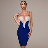 Autumn New Women's Fashion Sexy Bandage Dress Blue White Pink Black Spaghetti V-neck Tassel Party  Christmas Dress Autumn New Women's Fashion Sexy Bandage Dress Blue White Pink Black Spaghetti V-neck Tassel Party  Christmas Dress