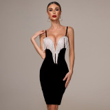 Autumn New Women's Fashion Sexy Bandage Dress Blue White Pink Black Spaghetti V-neck Tassel Party  Christmas Dress Autumn New Women's Fashion Sexy Bandage Dress Blue White Pink Black Spaghetti V-neck Tassel Party  Christmas Dress