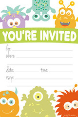 Monster Themed Party Invitations - Fill In Style (20 Count) With Envelopes by m&h invites