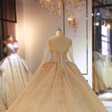 Champagne color long train wedding dress wedding gown bridal dress bridal gown