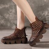 Women Leather Boots Wedge Heels Summer Shoes for WOmen Black Casual Sandal Boots Martin Shoes Brand Genuine Leather Ankle Boot