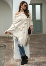 Women's ponchos and capes накидка женская пончо cloak Winter Knitted Cashmere Poncho Capes Shawl tassel Cardigans Sweater