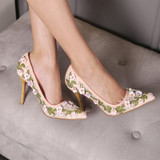 elegant bridal champagne flower high heel wedding shoes pointed toe flower high heel wedding bridal shoes flower high heel shoes
