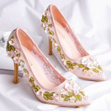 elegant bridal champagne flower high heel wedding shoes pointed toe flower high heel wedding bridal shoes flower high heel shoes