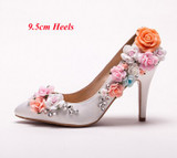 Custom Made White Satin Flower High Heel Lady shoes Elegant Bridal Wedding Shoes Pointed Toe Women Bridesmaid Shoes