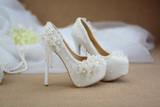 Bridesmaid shoes wedding dress lace white sweet flower tassel female womens shoes 6cm 8cm 11cm 14cm high heel Big size 43