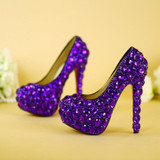 Big Size 34~43 Spring 2019 Autumn Women Pumps Sexy Purple 14CM/11CM/8CM High Heels Luxury Rhinestone Wedding Party Shoes