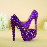 Big Size 34~43 Spring 2019 Autumn Women Pumps Sexy Purple 14CM/11CM/8CM High Heels Luxury Rhinestone Wedding Party Shoes