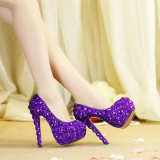 Big Size 34~43 Spring 2019 Autumn Women Pumps Sexy Purple 14CM/11CM/8CM High Heels Luxury Rhinestone Wedding Party Shoes