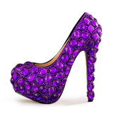 Big Size 34~43 Spring 2019 Autumn Women Pumps Sexy Purple 14CM/11CM/8CM High Heels Luxury Rhinestone Wedding Party Shoes
