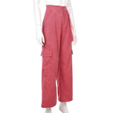 Women Casual Pockets Patchwork Cargo Pants  High Waist Straight Trousers Women Pants