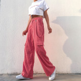 Women Casual Pockets Patchwork Cargo Pants  High Waist Straight Trousers Women Pants Women Casual Pockets Patchwork Cargo Pants  High Waist Straight Trousers Women Pants