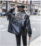 Leather Jacket Women Fringed Rivet Punk PU Leather Jacket Locomotive Short Coat Motorcycle Outerwear Lady Embroidery Coats