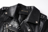 New Women Autumn Winter Faux Soft Leather Jackets Coats Lady Black PU Rivet Zipper Epaulet 3D print Motorcycle Streetwear