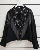 Autumn Streetwear Denim Jacket Women Hand-studded Rivet Tassel Chain Short Jeans Jacket Loose Black Coats