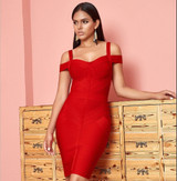 Off Shoulder Bodycon Bandage Dress Women Sexy Wine Red Spaghetti Strap Club Dress Vestidos Celebrity Evening Party Dresses