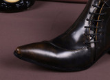 Italian Real Leather Men Boots Pointed Toe Lace Up Ankle Boots Large Size Business Men Formal Leather Boots Shoes
