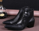 Italian Real Leather Men Boots Pointed Toe Lace Up Ankle Boots Large Size Business Men Formal Leather Boots Shoes