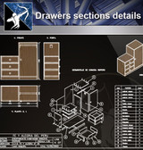 【Wood Constructure Details】Drawers sections detail in autocad dwg files