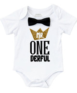 Mr Onederful First Birthday Outfit Black and Gold with Suspenders