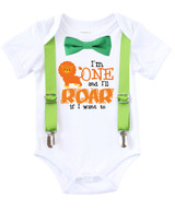 Jungle First Birthday Shirt Suspenders and Bow Tie Lion Monkey