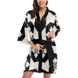Black White Tiles Kimono Robe