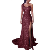 Women Sequin Dress Gold Sundress V Neck Abiye Gece Elbisesi