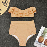 Blue White Striped Ruffle High Waist Bikini  Set