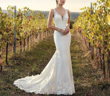 Boho Wedding Dress Mermaid 2019 Appliques Lace Chiffon Buttons V-Neck Custom Made Bohemian Wedding Gowns Bride Dresses