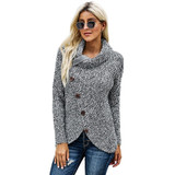 Turtleneck sweater women autumn and winter new long-sleeved hem asymmetric button-type pullover sweater women