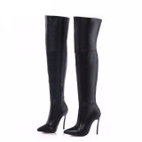 Iron heel genuine leather brown women thigh high boots high heeled tall gladiator booties size34-42