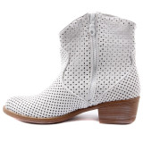 Genuine Leather Women's Spring Summer Boots Female Ankle Boots Ladies Casual Shoes Zipper Retro Block Hollow Out Breathable Slip on Low Heel