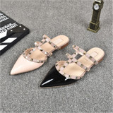 Rivet flat sandals cow leather  women luxury brand shoes female fashion geuine leather  branded leather shoes lady