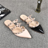 Rivet flat sandals cow leather  women luxury brand shoes female fashion geuine leather  branded leather shoes lady