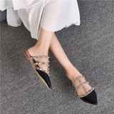 Rivet flat sandals cow leather  women luxury brand shoes female fashion geuine leather  branded leather shoes lady