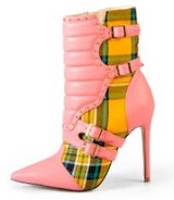 Women High Heels Ankle Boots for Women Pointed Toe Boots Ladies Red Plaid Boots Motorcycle Boots