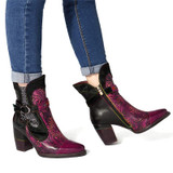 Retro Printed Cowgirl Ankle Boots Women Spring Patchwork Horsehair Genuine Leather Women Boots Shoes Woman Zipper Booties
