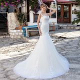 Beaning Appliques Lace Tulle Mermaid Wedding Dress Vestido De Noiva Sereia Open Back White Trumpet Bridal Gowns