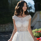 Beading Appliques Lace Princess Wedding Dresses Trouwjurk O-neck Cap Sleeve See Through Sexy Wedding Gowns Vestidos De Boda