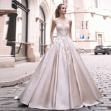 Appliques Satin A-line Wedding Dresses Vestido De Novia Sencillo Sweetheart Neck Lace Up Simple Bridal Gowns Bodas