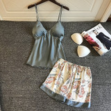 Silk Pajamas for Women Floral Womens Pajama Set  Satin Sleepwear V-Neck