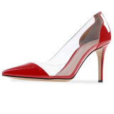 Women Pumps  Transparent High Heels Sexy Pointed Toe Slip-on Red Wedding Party