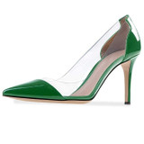 Women Pumps  Transparent High Heels Sexy Pointed Toe Slip-on Red Wedding Party