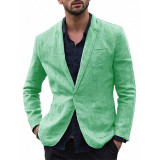 Men's Stylish Casual Linen Blazer Jacket One Button Lightweight Groomsmen Tuxedo Jacket For Beach Wedding Business Wear