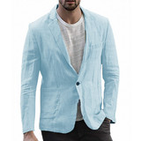 Men's Stylish Casual Linen Blazer Jacket One Button Lightweight Groomsmen Tuxedo Jacket For Beach Wedding Business Wear