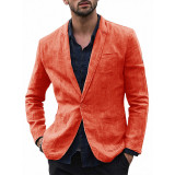 Men's Stylish Casual Linen Blazer Jacket One Button Lightweight Groomsmen Tuxedo Jacket For Beach Wedding Business Wear