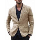 Men's Stylish Casual Linen Blazer Jacket One Button Lightweight Groomsmen Tuxedo Jacket For Beach Wedding Business Wear