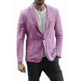 Men's Stylish Casual Linen Blazer Jacket One Button Lightweight Groomsmen Tuxedo Jacket For Beach Wedding Business Wear